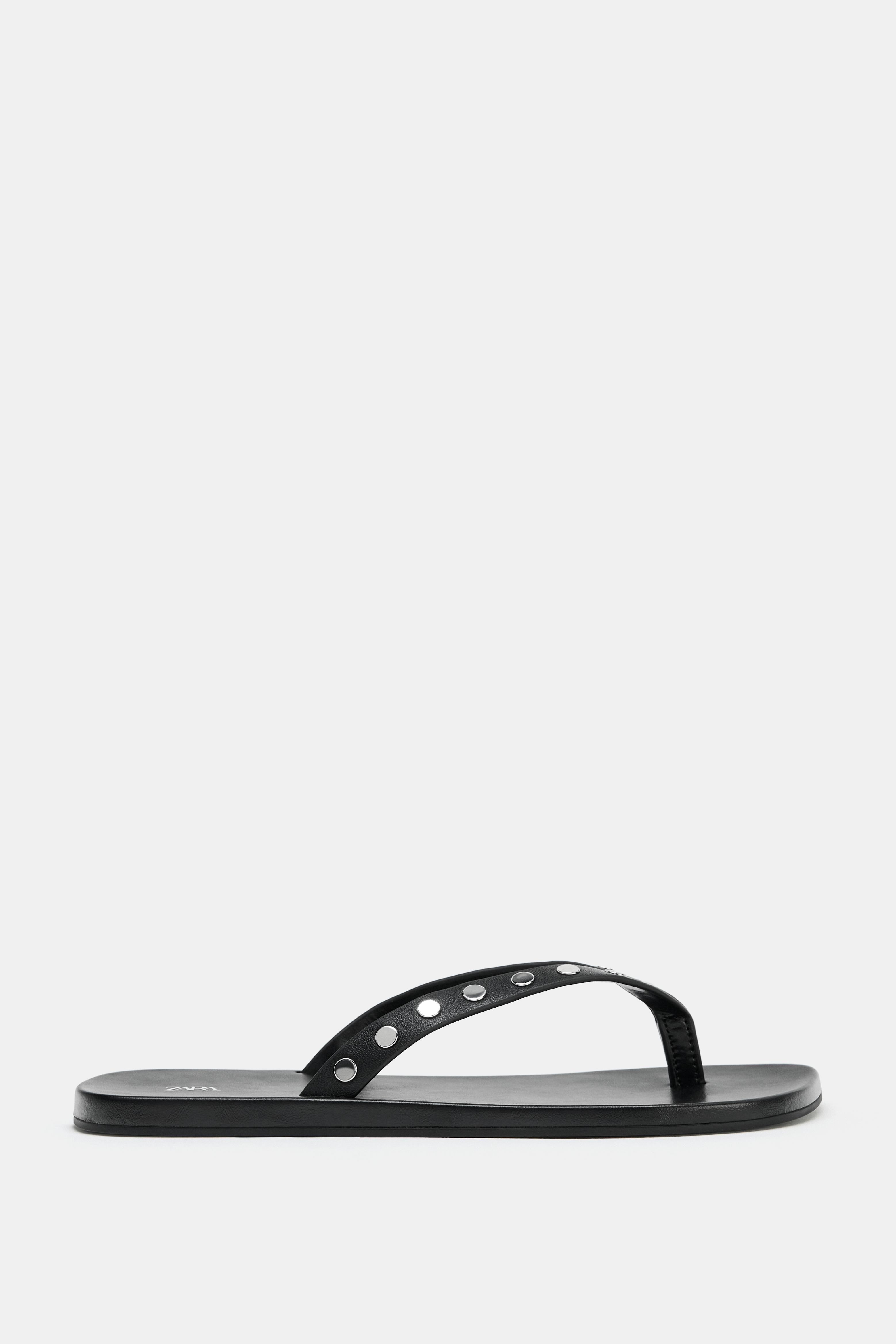 STUDDED LEATHER SLIDE SANDALS